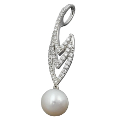 pendant, pearl and zirconias, silver 925 
