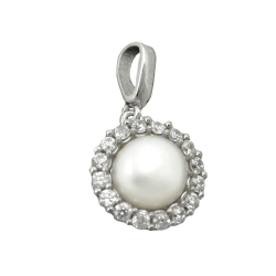 pendant, pearl with zirconia, silver 925
