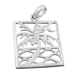 pendant, rectangular, palm tree, silver 925