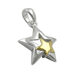 pendant, star, two tone, silver 925