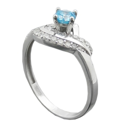 ring 10mm zirconias aqua and white shiny rhodium plated silver 925 ring size 58