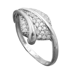 Ring 11mm with many zirconias shiny rhodium plated silver 925 ring size 56