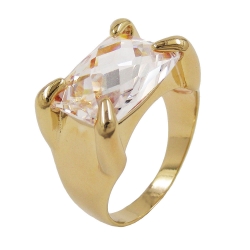 ring, 14x10mm, 18k gold plated, zirconia