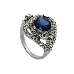 ring blue transparent glass stones