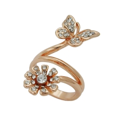 ring butterfly & flower glass crystals redgold plated
