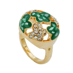 ring green enamel & glass crystals gold plated