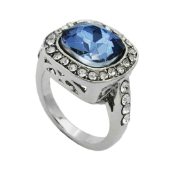 ring large blue transparent glass crystals