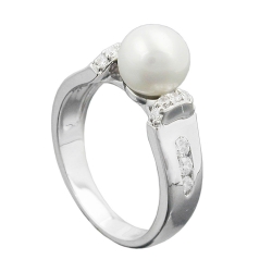 ring, pearl and zirconias, silver 925 