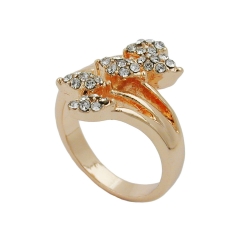 ring white glass crystals red gold plated