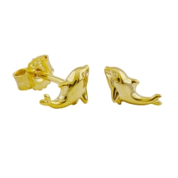 Stud earring 8x4mm small dolphin shiny 9Kt GOLD