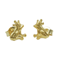 Stud earring 8x7mm frog with crown shiny 9K GOLD