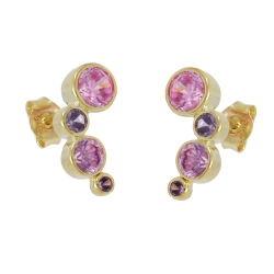 stud earrings 14x5mm cubic zirconia pink-purple 9k gold
