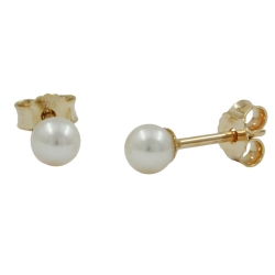 Stud Earrings 3mm freshwater cultured pearl 9K GOLD