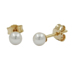 stud earrings 4mm freshwater cultured pearl round 9k gold