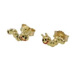 stud earrings 4x8mm worm matte shiny colored 9k gold