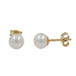 Stud earrings 6mm freshwater cultured pearl 9K GOLD