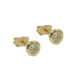 stud earrings 6mm white cubic zirconia round 9k gold