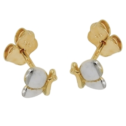 stud earrings 6x5mm butterfly bicolor shiny 9k gold