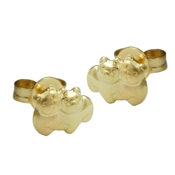 stud earrings 6x8mm couple of bear pair partly matt shiny 9k gold