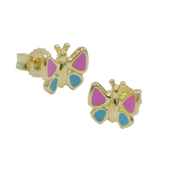 stud earrings 7mm butterfly pink-light blue 9k gold