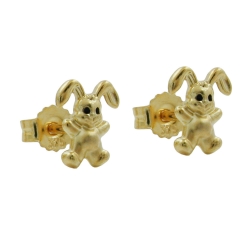 Stud earrings 7x6mm small rabbit matte shiny 9K GOLD