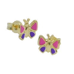 stud earrings 7x8mm butterfly pink-purple 9k gold