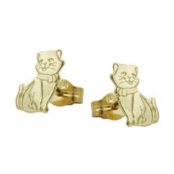 Stud earrings 8x5mm cats partly matted 8K GOLD