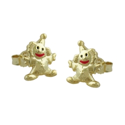 stud earrings 8x6mm clown shiny colored lacquered 9k gold