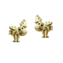stud earrings 8x6mm moose with black lacquered eyes matte shiny 9k gold