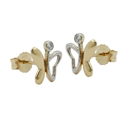 stud earrings 8x7mm butterfly bicolor shiny 9k gold