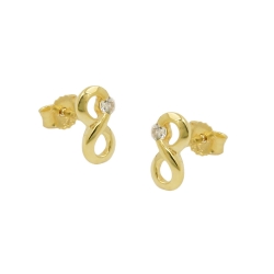 stud earrings 9x5mm infinity sign with cubic zirconia 9k gold