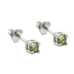 stud earrings, crystals, 3mm, olive green, silver 925