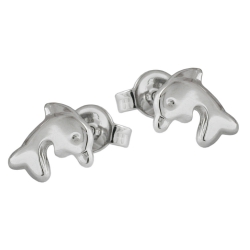 stud earrings, dolphins, shiny, silver 925