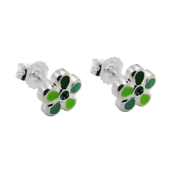 stud earrings green flower, silver 925