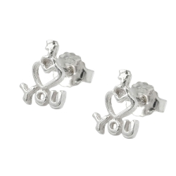 stud earrings, i love you, silver 925
