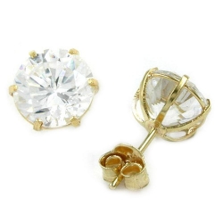 stud earrings, large white zirconia, 9k gold