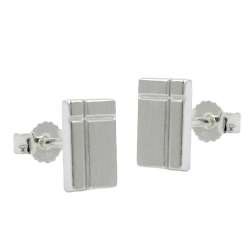 stud earrings, square with cross, silver 925