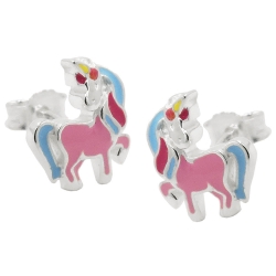 stud earrings unicorn colored silver 925