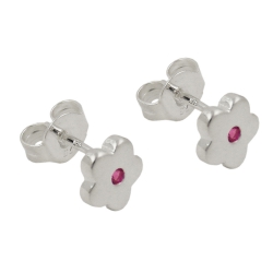 studs earrings, flower pink, silver 925