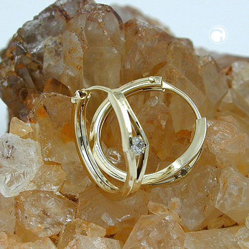 hoop earrings 12x2,3mm square closure cubic zirconia 9k gold
