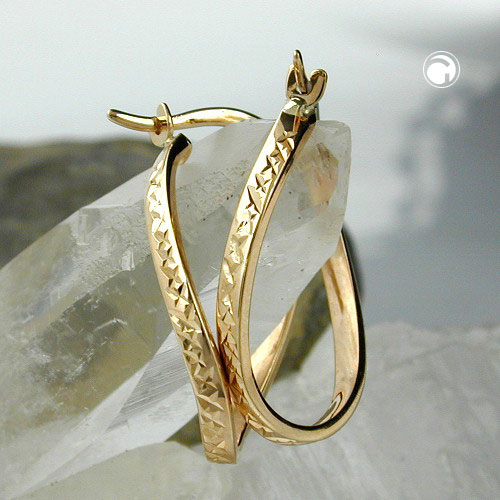 hoop earrings 23x15x2mm oval twisted diamond cut 9k gold