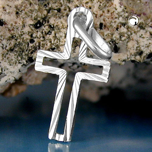 Pendant 16x9mm cross diamond cut middle punched out silver 925