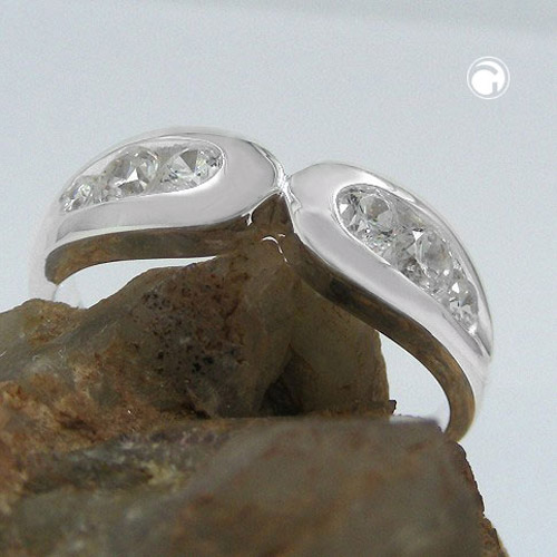 ring, 6mm, 6 zirconia crystals, silver 925