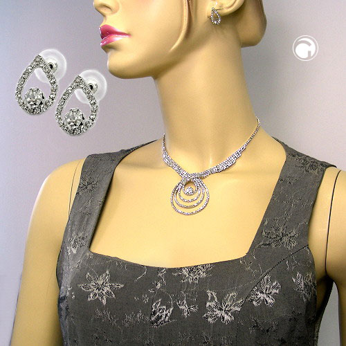 set, necklace and earrings, rhinestones