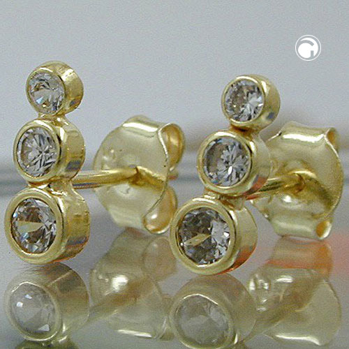 stud earrings 9x3mm 3x zirconias 9k gold