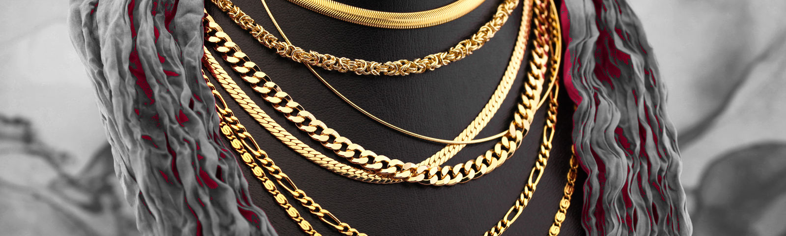 Gold chains on neck