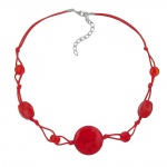 necklace, red marbled beads, red cord - 00523