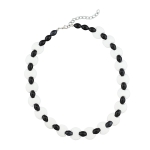 necklace, plastic beads, white-black - 01905