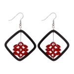earrings, black square, red spiral bead - 02221
