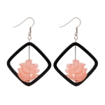 earrings, black square bead apricot col. - 02225